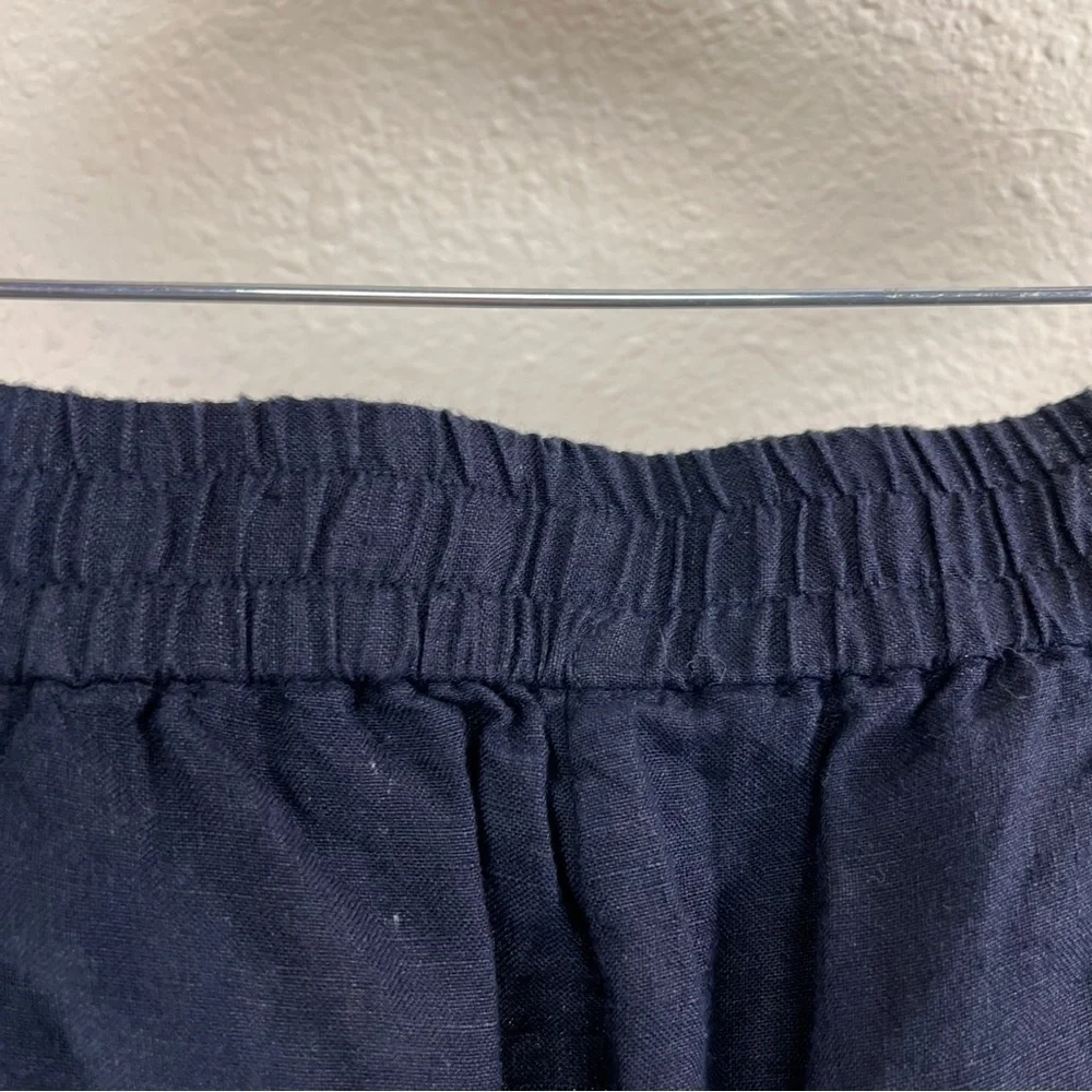 ZARA BASIC Black Linen Elastic waist Pants w/clasp & zipper Closure. Size Large